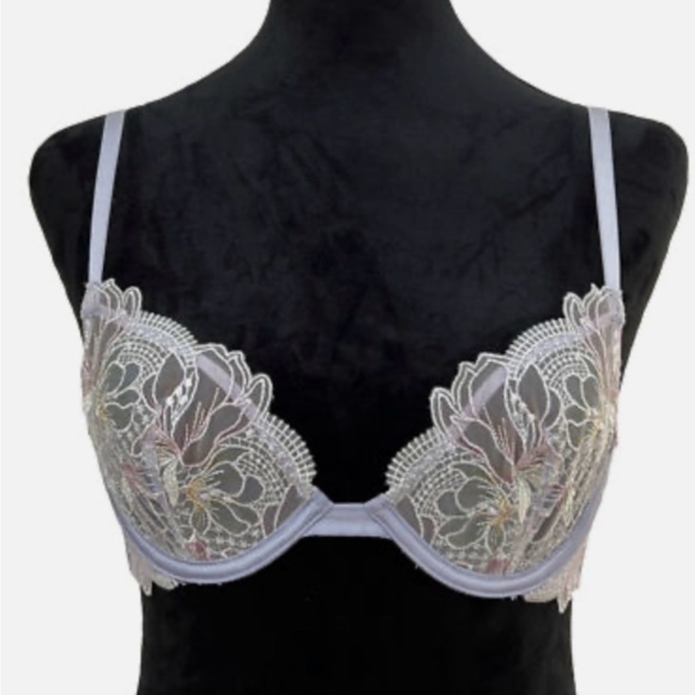 Victoria's Secret Floral‎ Embroidered Unlined Demi Bra - Lavender - 34B